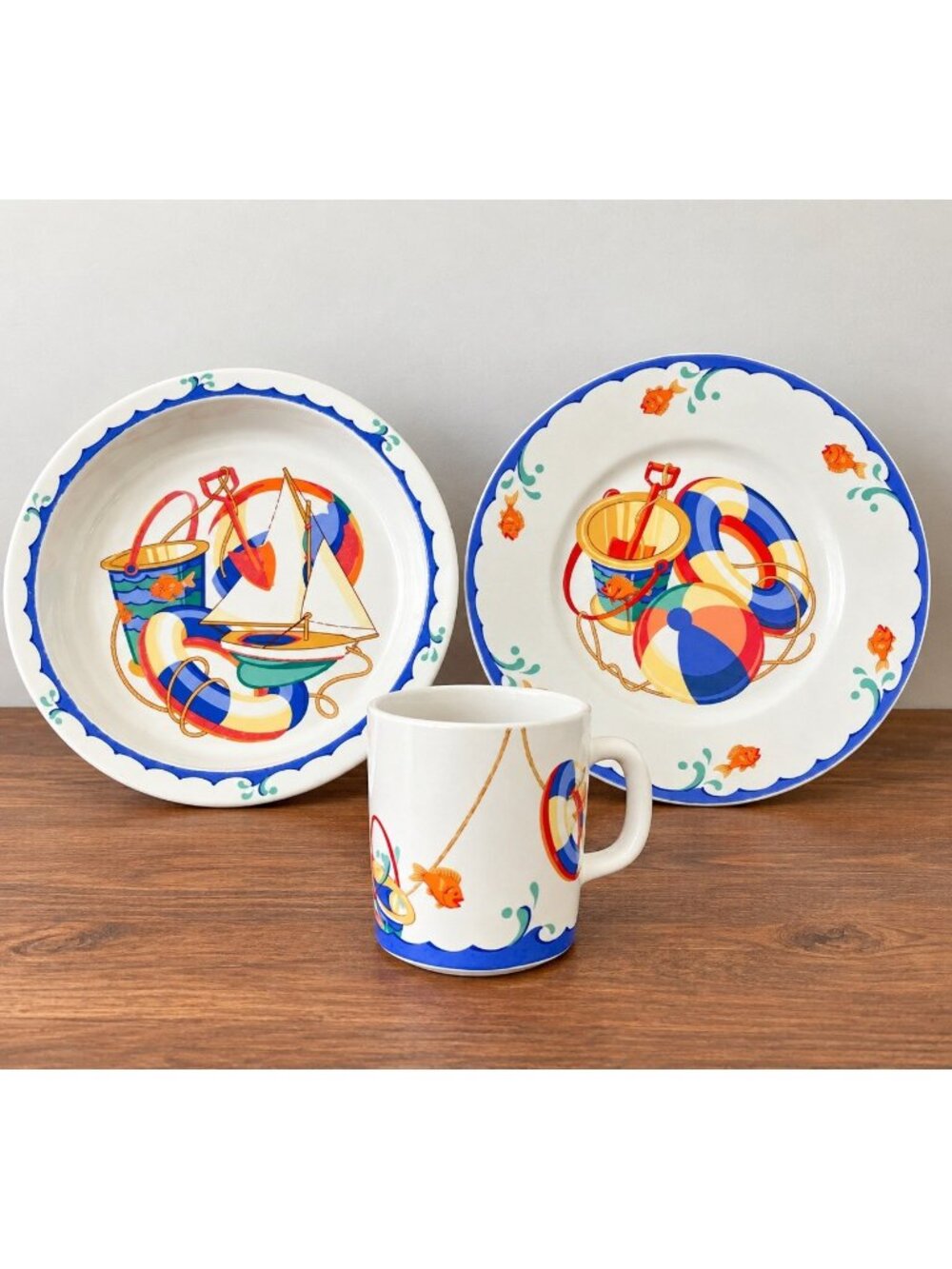 Tiffany & Co Tiffany Seashore 3 Piece Mug Bowl Plate Set Coastal Nautical Fish